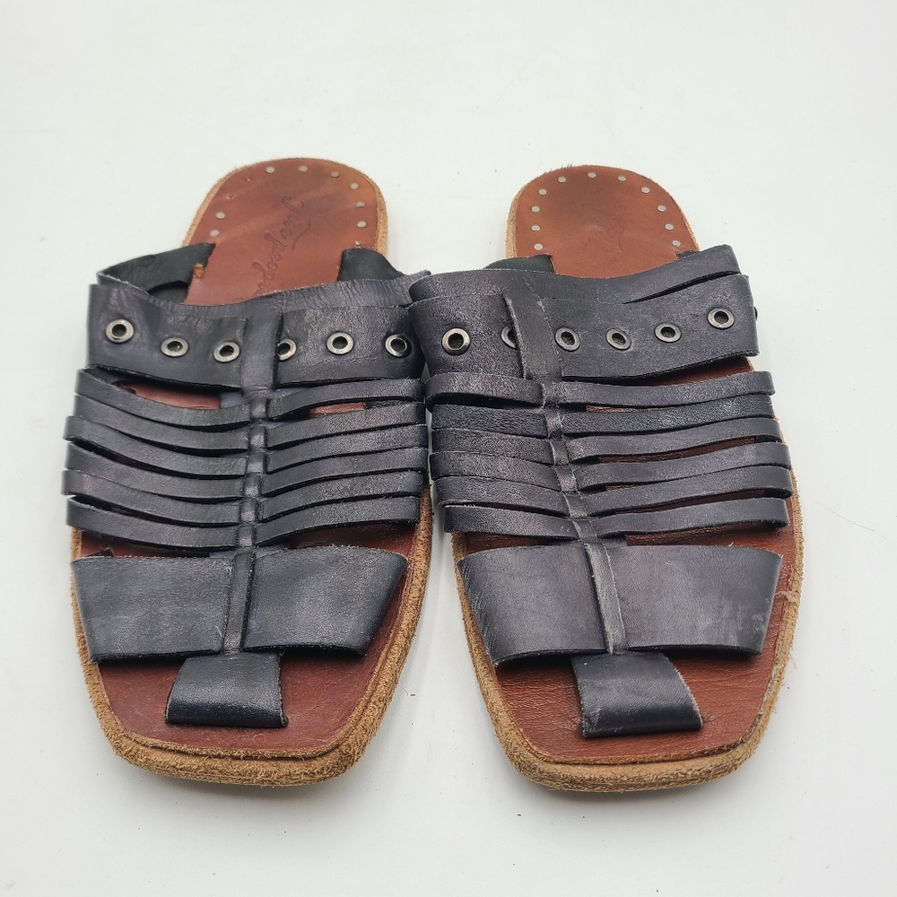 FP Movement by Free People Black Strappy Leather Slide Sandals